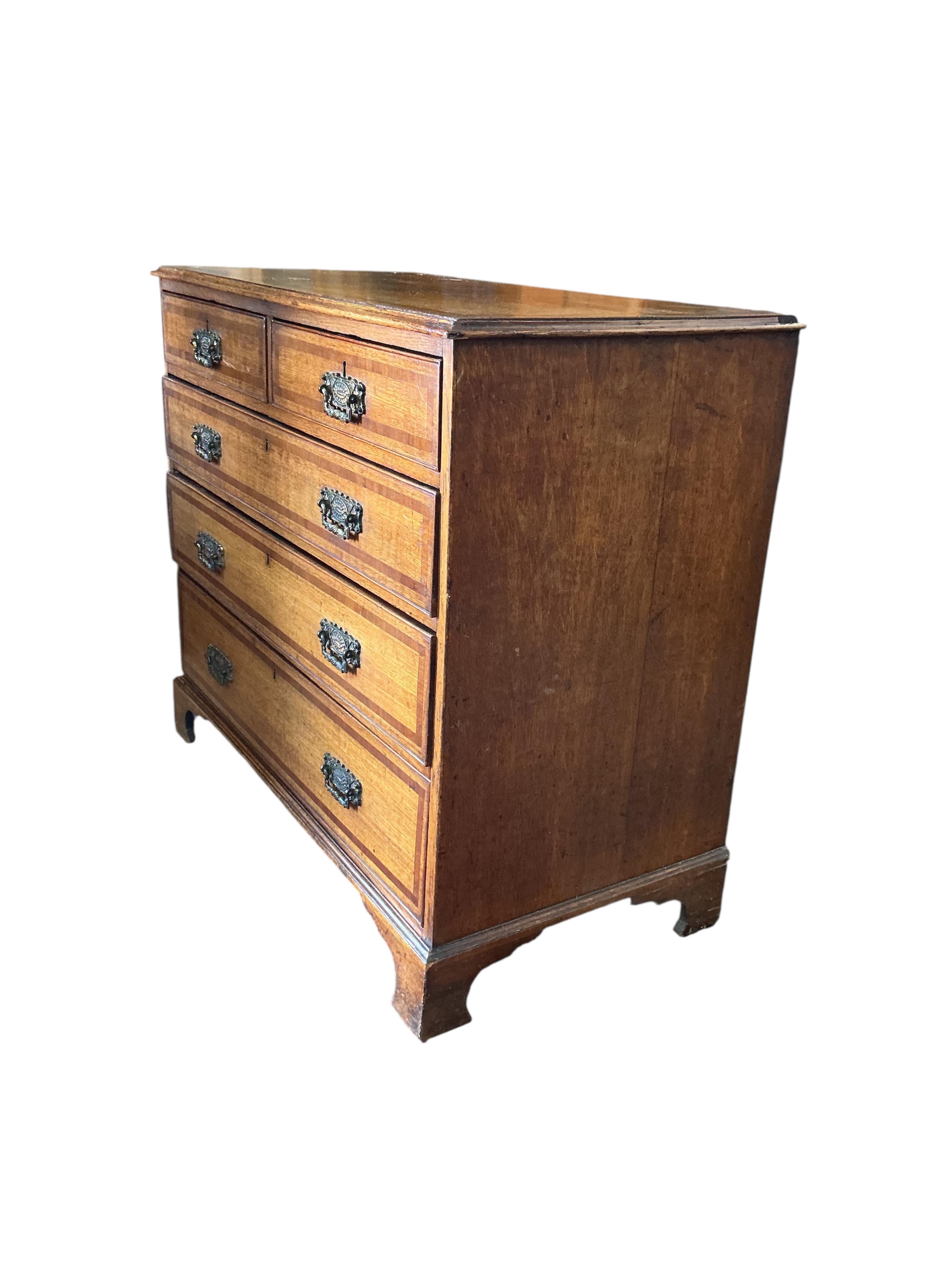 A George III banded oak five drawer chest, width 93cm, depth 49cm, height 83cm